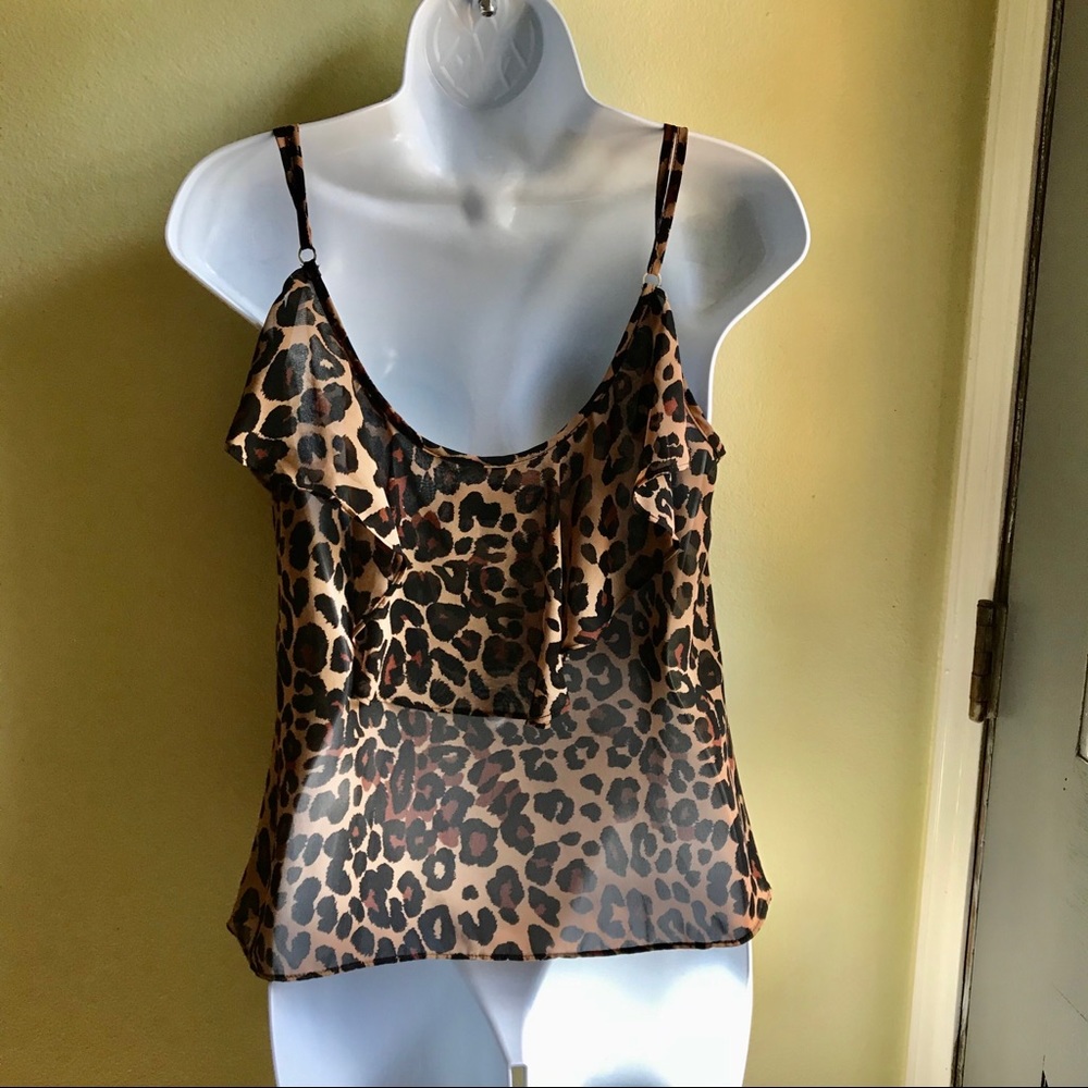 Show Me Your Mumu Sheer Animal Tiered Tank Top Shirt Ruffle Size Small Medium - Picture 5 of 8